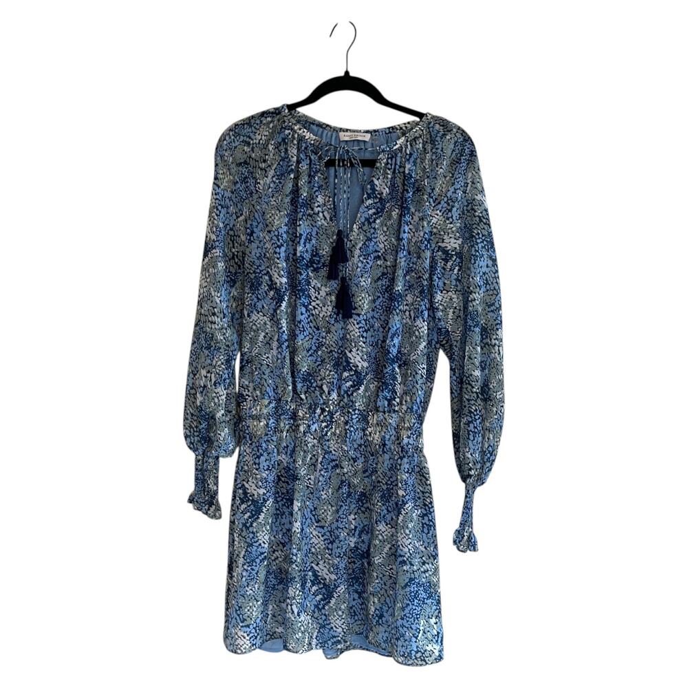 Ramy Brook Brinley Printed Tassel Tie Long Sleeve Mini Dress Navy Blue Size M - Picture 2 of 9